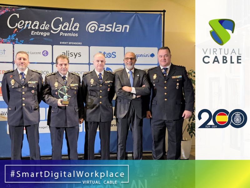 Representantes de Virtual Cable y Policía Nacional recibiendo el premio @ASLAN 2026 por el proyecto de infraestructura digital y cloud